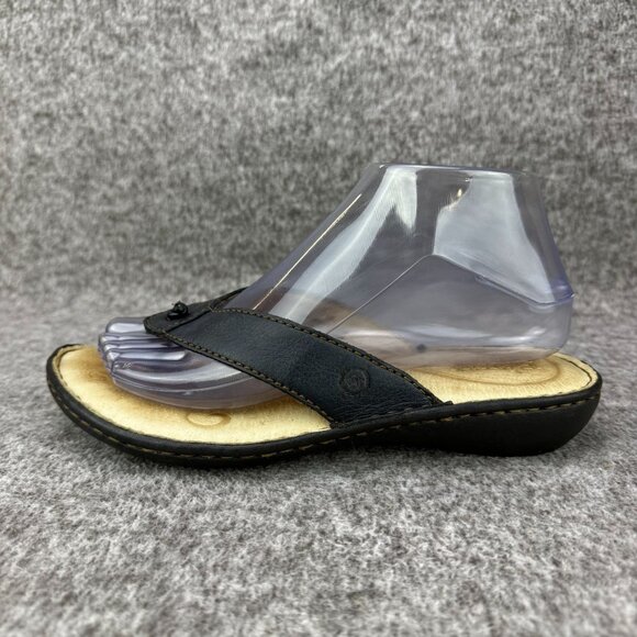 ✅Womens 7 Born Black Leather Thong Sandals Casual Comfort Slip On Slides Summer - Picture 8 of 13